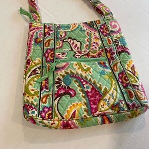 Vera Bradley Green and Pink Quilted Shoulder Bag with Floral Design